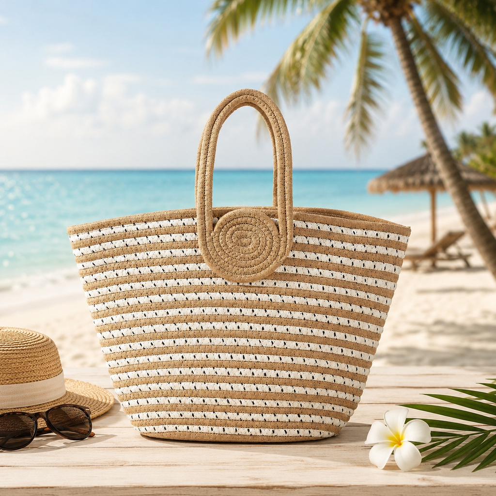 Sac cabas bohème rayé, le charme naturel de l'été
