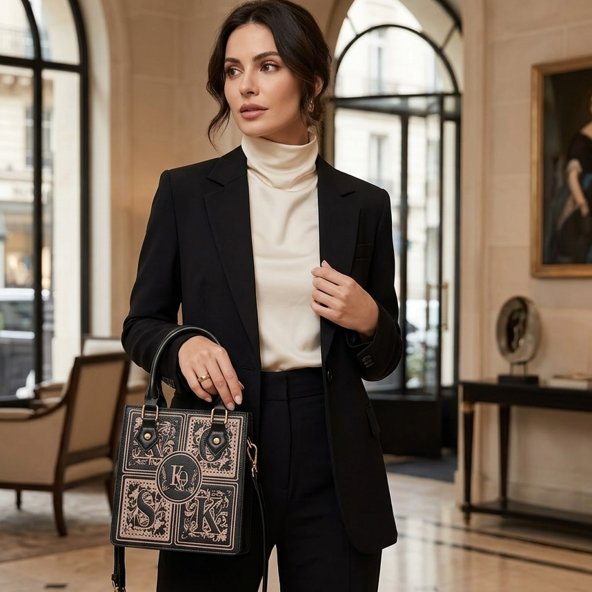 Sac à main à motifs graphiques style créateur