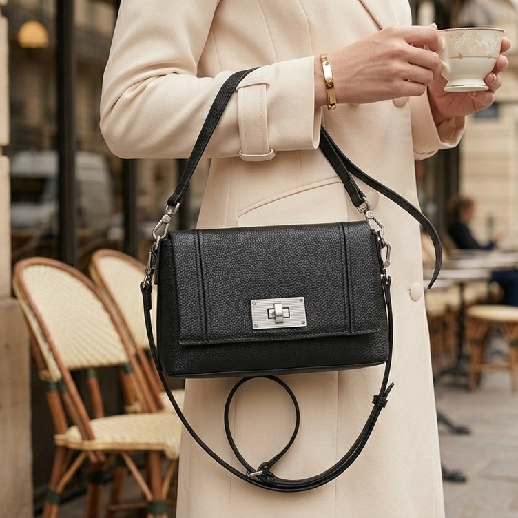Sac contemporain avec fermeture signature métallique