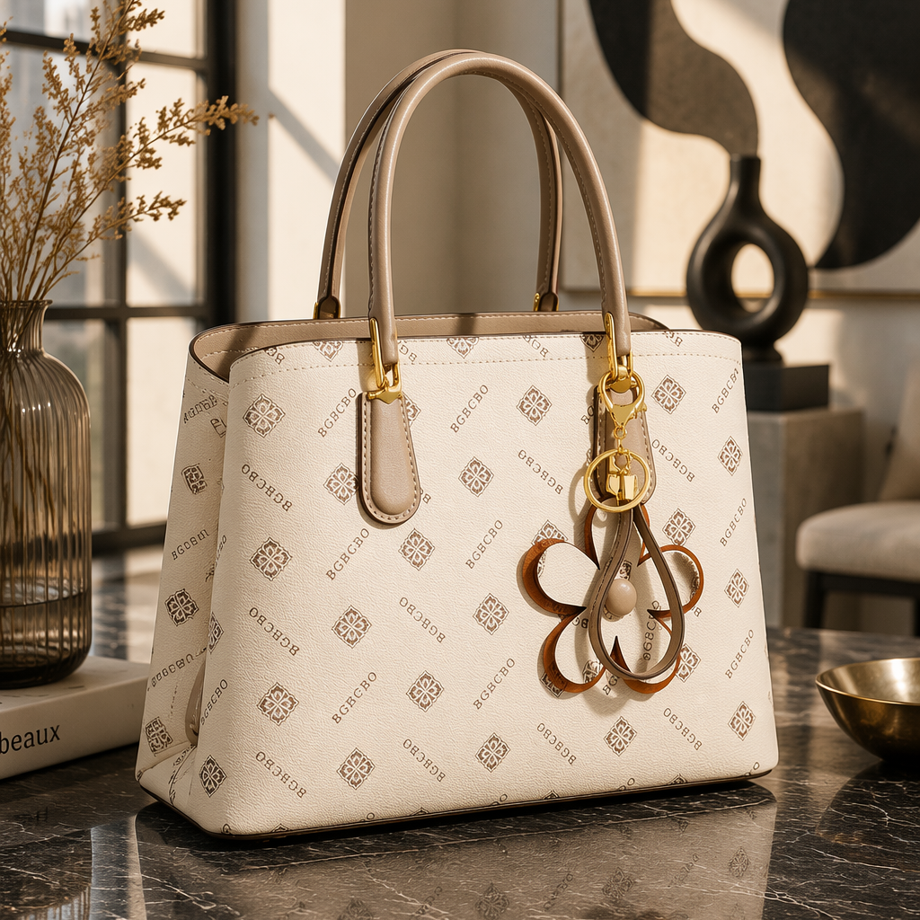Sac cabas monogrammé avec porte-clés fleur