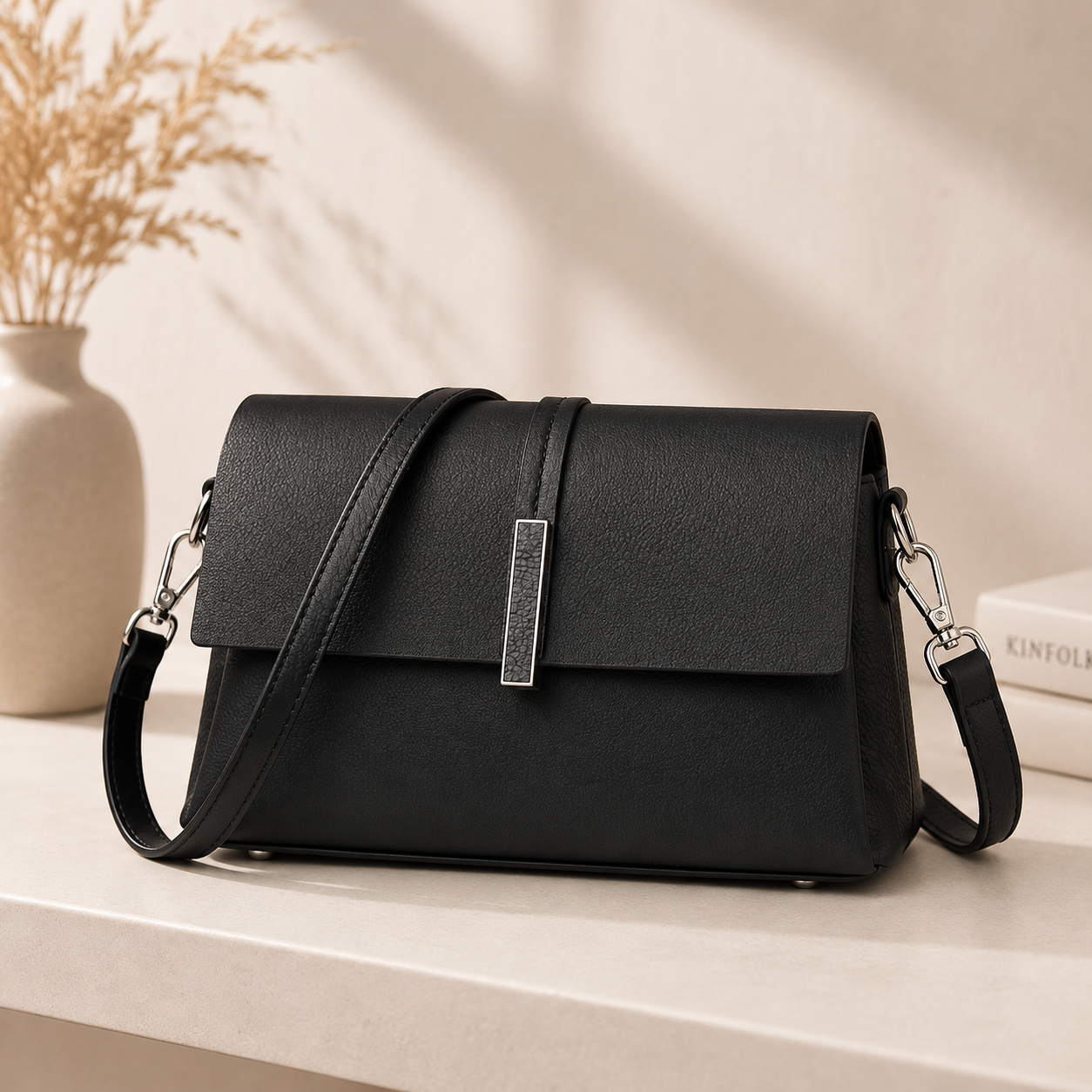 Sac premium à fermoir argenté, l'élégance réinventée
