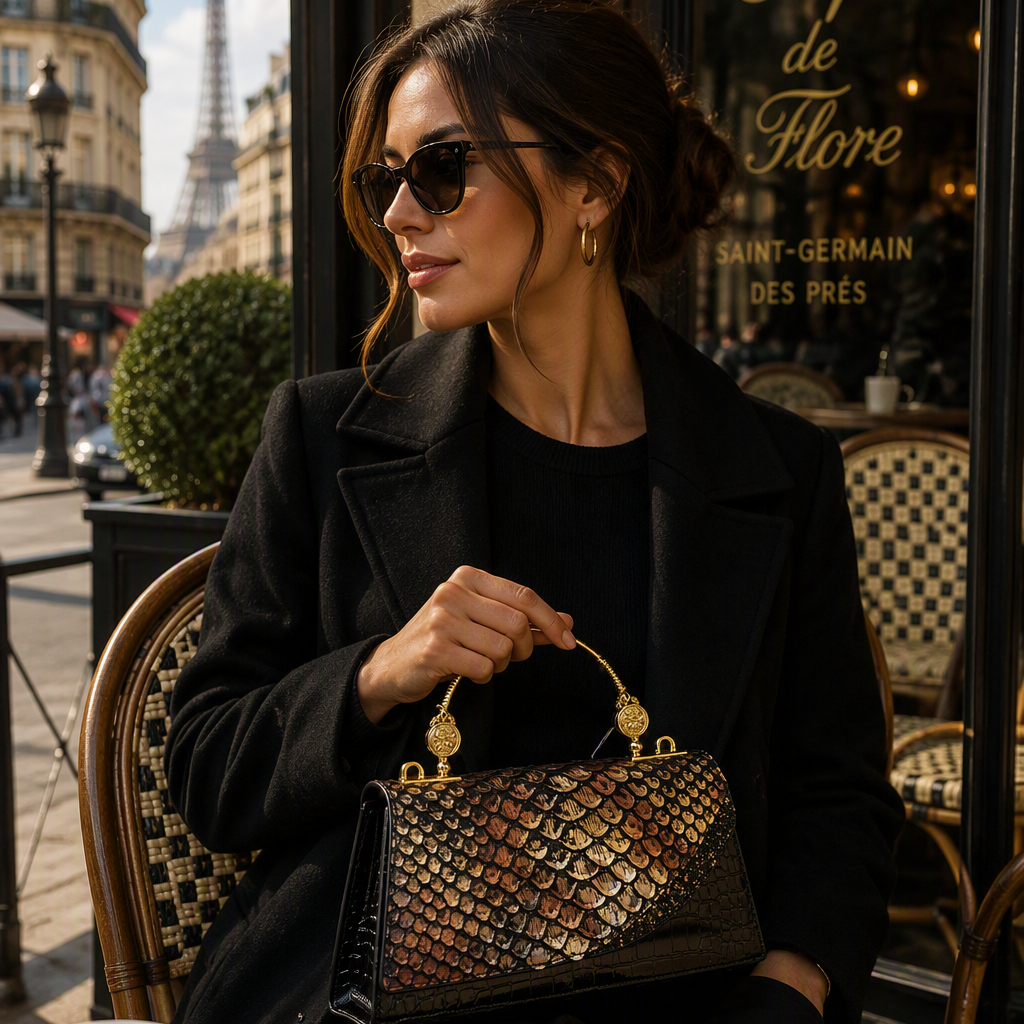 Sac pochette en cuir effet serpent, élégance et raffinement